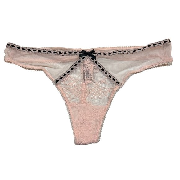 NWT VICTORIA'S SECRET Dream Angels Thong Sz L Pink Lace Black - Picture 1 of 4
